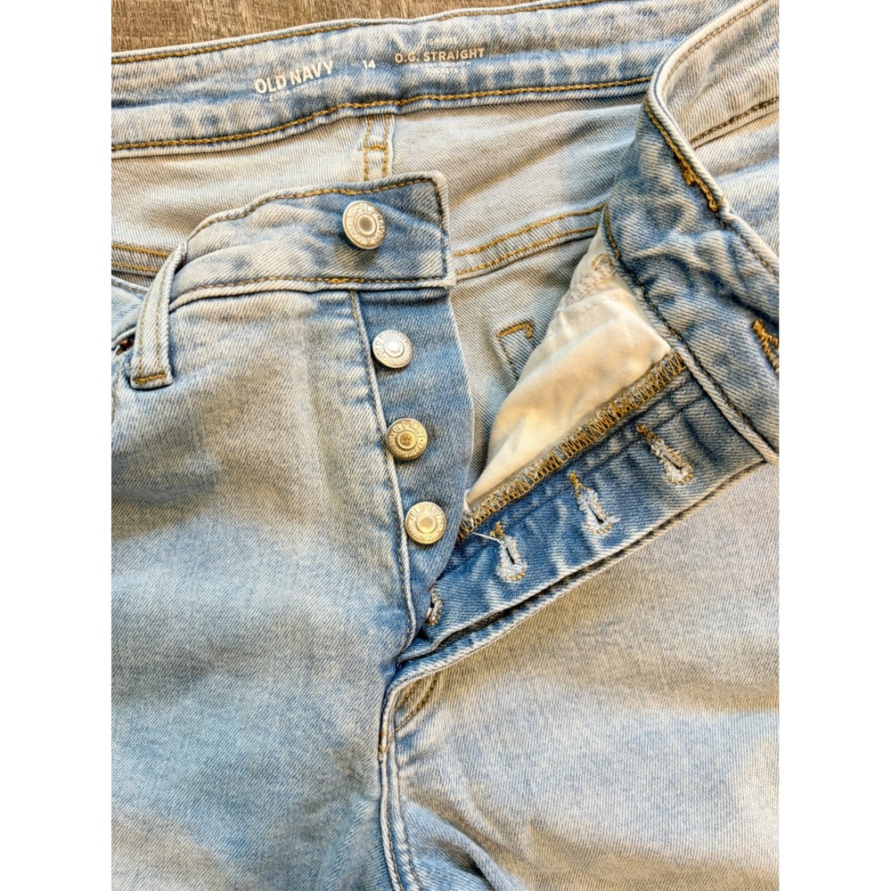 Old Navy OG Straight High Rise Light Wash Button Fly Extra Stretch Jeans Mens 14 - Picture 3 of 4